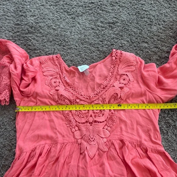 Cupio Red Salmon Crochet Tunic Blouse Lace Bell Sleeve Boho S - Picture 8 of 9